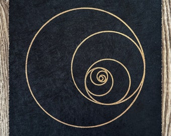 FIBONACCI CIRCLES – Sacred Geometry Linocut Print – Gold/Black