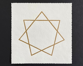 HEPTAGRAM (7/2) – Sacred Geometry Linocut Print – Gold/White