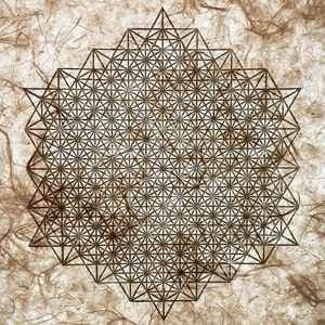 STAR TETRAHEDRON 512 40 50 cm Sacred Geometry Linocut Gold/Hemp-Nature image 9