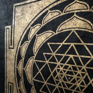 SRI YANTRA 35 35 cm Meditation linocut print Gold/Black image 6