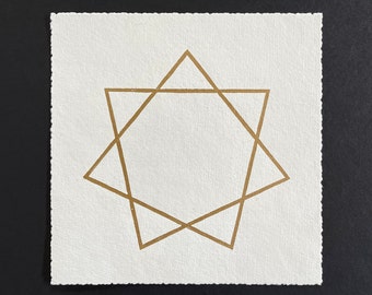 HEPTAGRAM (7/2) – Sacred Geometry Linoleum Printing – Gold/White