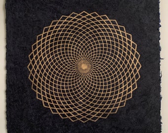 LOTUS OF LIFE - Sacred Geometry Linocut Print - Gold/Black