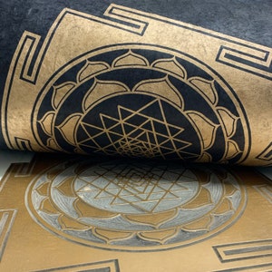 SRI YANTRA 35 35 cm Meditation linocut print Gold/Black image 8