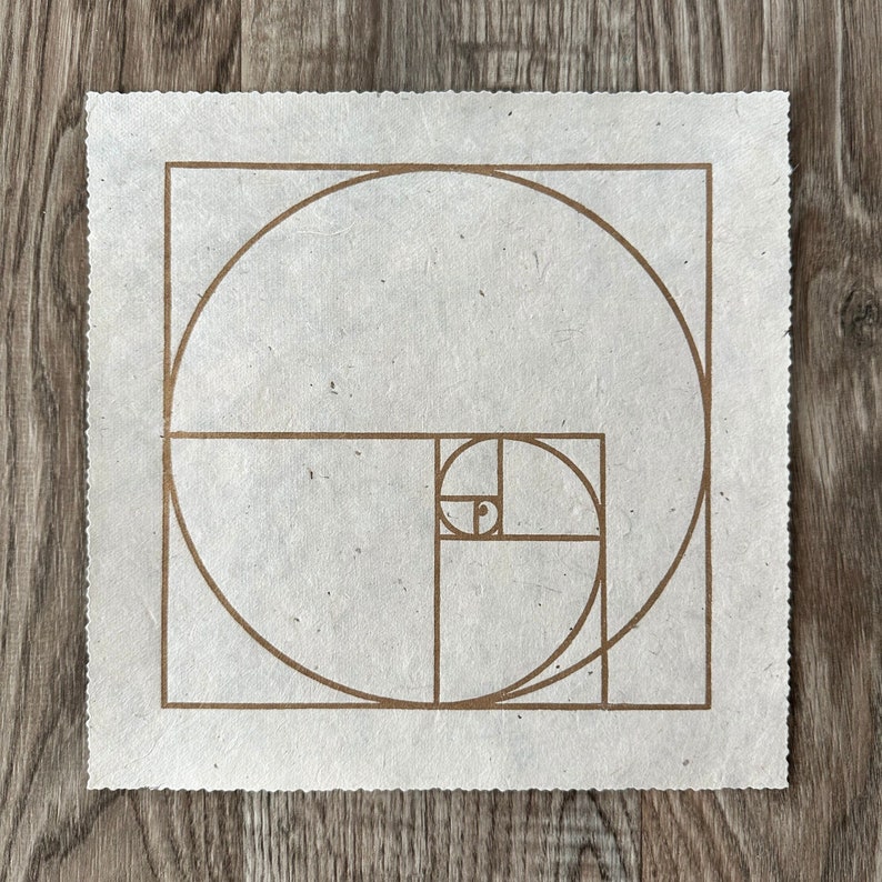 FIBONACCI SEQUENCE Sacred Geometry Linoprint Gold/Natural White image 1