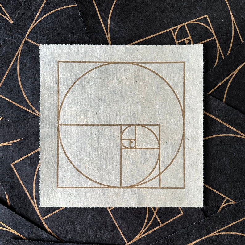 FIBONACCI SEQUENCE Sacred Geometry Linoprint Gold/Natural White image 10