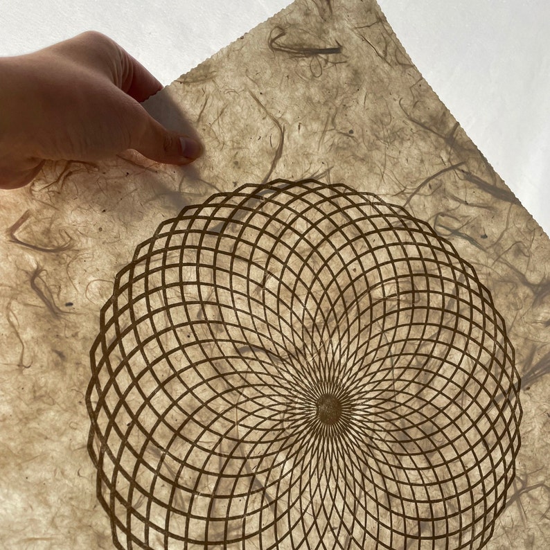 LOTUS OF LIFE 40 40 cm Sacred Geometry Torus Linoprint Gold/Hemp image 8