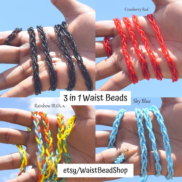 Braided Waist Beads, 3 in 1 Waist Beads, Waist Beads, African Waist Beads, Ghana Waist Beads, Spiritual Waist Beads, Custom Waist Beads