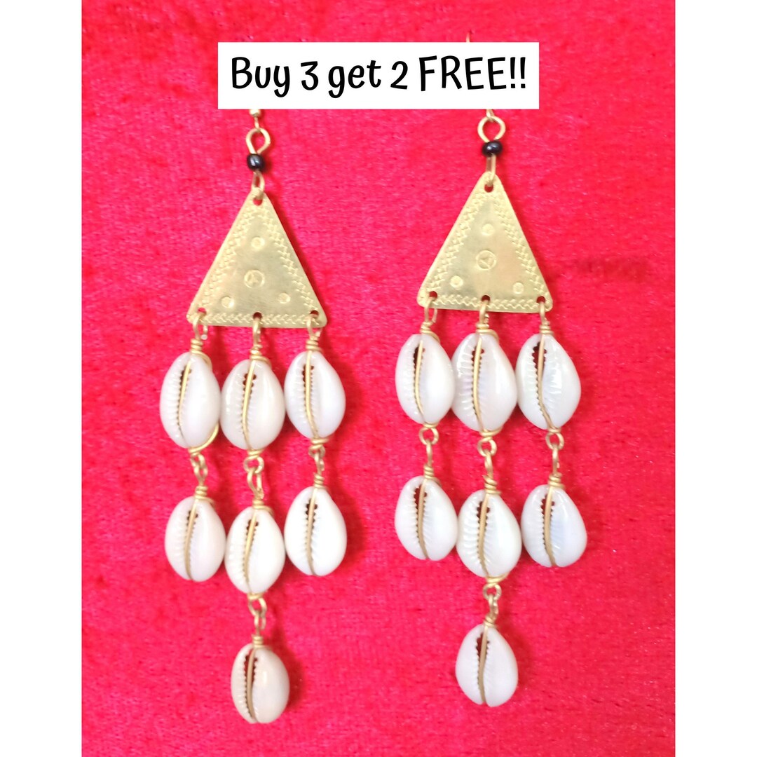 291 Buy 6 Get 6 FREE Cowrie Shell Earrings Bulk Brass Etsy