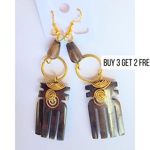 831 Brass Earrings Set, African Jewelry, African Earrings, Gifts For Her, Bone Earrings, Earrings for Women, Earrings, Statement Earrings