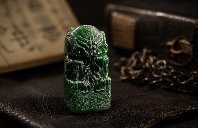Cthulhu Jade Idol, Lovecraft Relic, Mythos Artifact, Horror Collectible, RPG Tabletop Miniature, DnD Decor, Cosmic Horror Gift image 1