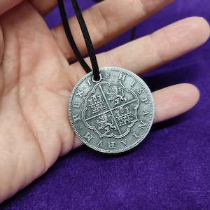 Collier d’amulette de pirate doublon espagnol, collier d’amulette de pirate doublon espagnol, collier fait main, moulage en métal, cadeau à un ami