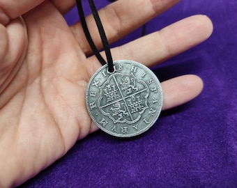 Spaanse dubloen piraat amulet ketting, Spaanse dubloen piraat amulet ketting, handgemaakte ketting, metaalgieten, cadeau aan een vriend