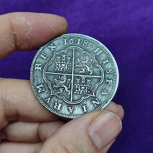 8 Reales spanische Dublonen-Münzschätze, spanische Dublonen-Münzschätze, handgefertigte Münze, Metallguss, an einen Freund verschenken 1 Moneda / Coin