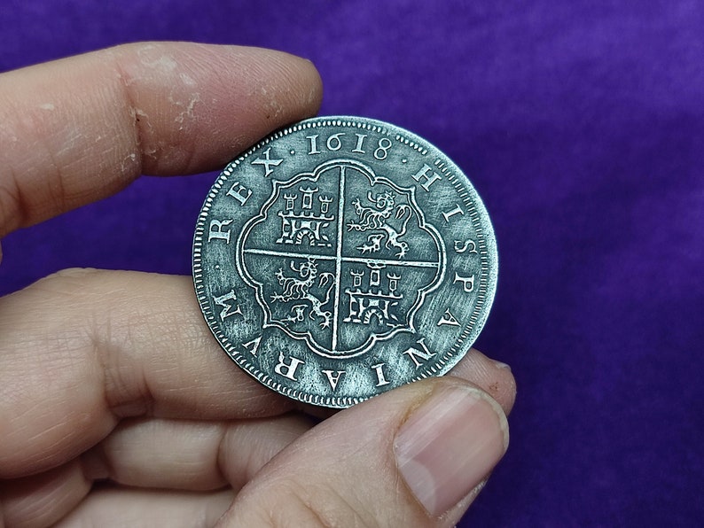 8 Reales spanische Dublonen-Münzschätze, spanische Dublonen-Münzschätze, handgefertigte Münze, Metallguss, an einen Freund verschenken 1 Moneda / Coin