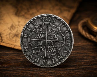 Spanish 8 Reales Felipe III Replica Coin | Segovia Mint | Pirate Treasure Coin | Historical Spanish Doubloon | Handmade Collector Gift