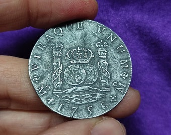 Columnar coin 8 reales 1756 Mint Mexico, Columnar coin 8 reales 1756 Mint Mexico, metal coin, handmade coin, gift to a friend