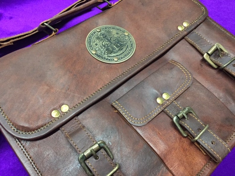 Official Miskatonic University Briefcase, Cthulhu Myths Researcher Briefcase, Lovecraft Briefcase, Brown Leather Briefcase image 3