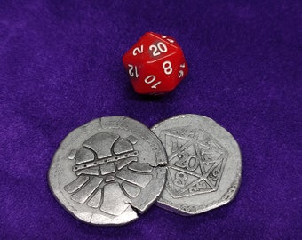 Hammer minted D20 coin, Hammer minted D20 coin, Dungeons coin, metal coins, D&D, Dungeons and Dragons, collection coins