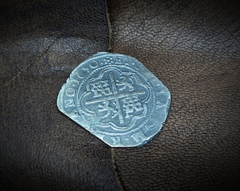 AR169 - 8 Reales Münze 1650 925 Silber Macuquina 14,4 g, Münze 8 Reales 1650 Sterling Silber, historisches handgefertigtes Stück für Sammler.