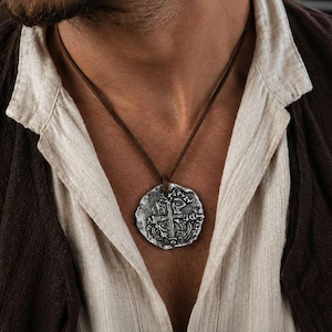 Pirate Necklace 8 Reales Potosí Coin Replica | Spanish Treasure Coin Pendant | Handmade Macuquina Jewelry | Buccaneer Gift