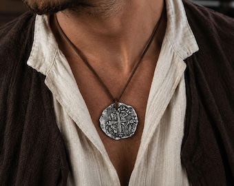 Pirate Necklace 8 Reales Potosí Coin Replica | Spanish Treasure Coin Pendant | Handmade Macuquina Jewelry | Buccaneer Gift
