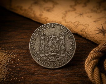 Columnaria Coin Replica 1756 – 8 Reales Mexico Mint – Spanish Pirate Treasure – Handmade Coin