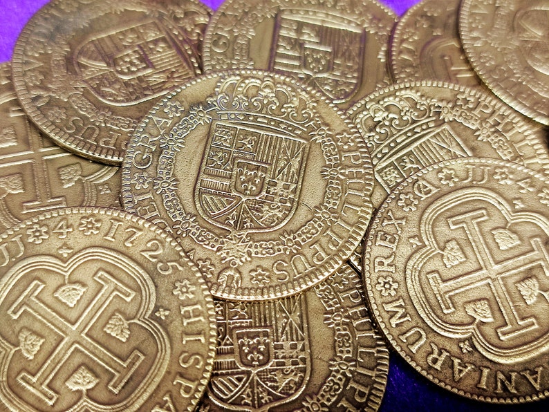 Spanish coin 4 escudos golden, Spanish coin 4 escudos golden, handmade coin, metal casting, gift to a friend 5 Monedas / Coins