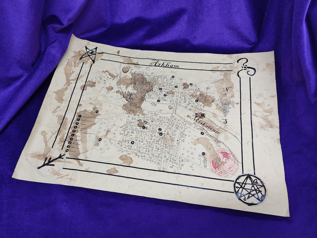 Old Arkham Map in A3, Aged Handmade Map, Set Your Games of the Call of ...