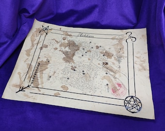 Vintage Arkham Map A3 | Vintage RPG Map of Arkham for Call of Cthulhu | Hand-drawn aged illustration. Decoration/Narrative Gameplay