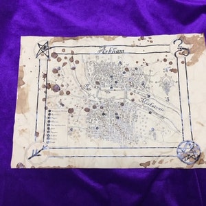 Old Arkham map, aged handmade map, set your games of the call of cthulhu, old arkham map