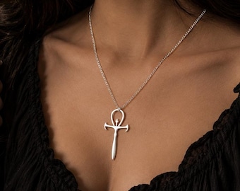 Sterling Silver Ankh Necklace | Egyptian Cross Pendant | Gothic Vampire Jewelry | Handmade 925 Silver Necklace | Dark Academia Gift