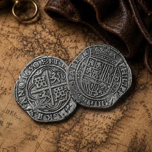8 Reales Coin 1650 Replica – Spanish Colonial Coin – Handmade Pirate Coin – Antique Reproduction – Historical Collectible Gift