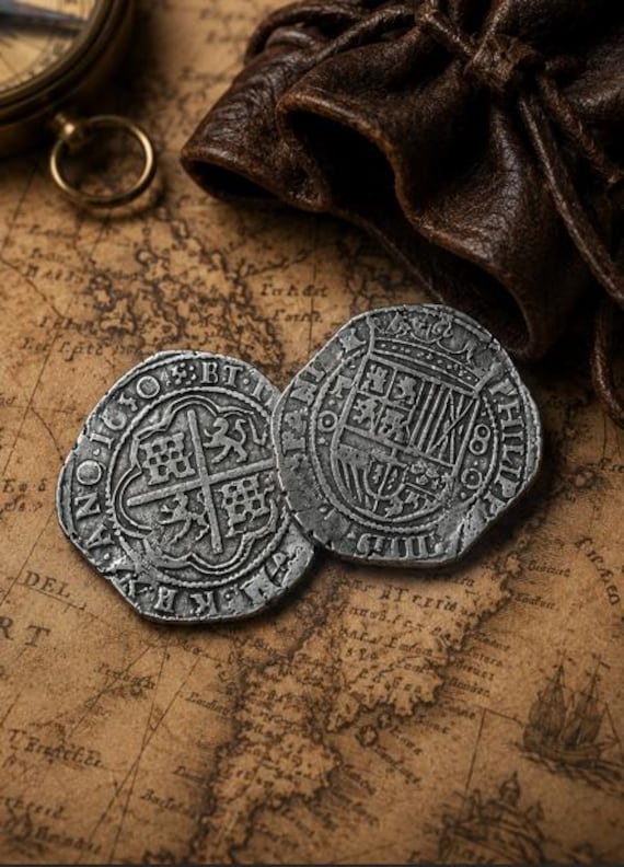 8 Reales Coin 1650 Replica – Spanish Colonial Coin – Handmade