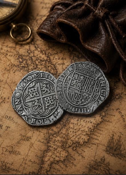8 Reales Coin 1650 Replica – Spanish Colonial Coin – Handmade