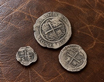 Spanish Treasure Coin Collection | Set of 3 Sterling Silver Cob Coins | Pirate Treasure Replica | Spanish Empire Coin Set