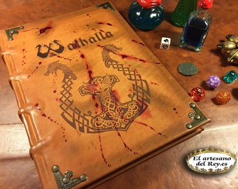 Libro juego de rol Walhalla, libro encuadernación medieval, juego de rol