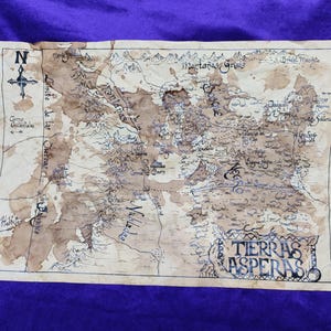 Carte des terres rugueuses, Wilderland Map, le seigneur des anneaux, carte faite à la main, carte Wilderland, carte âgée, carte âgée
