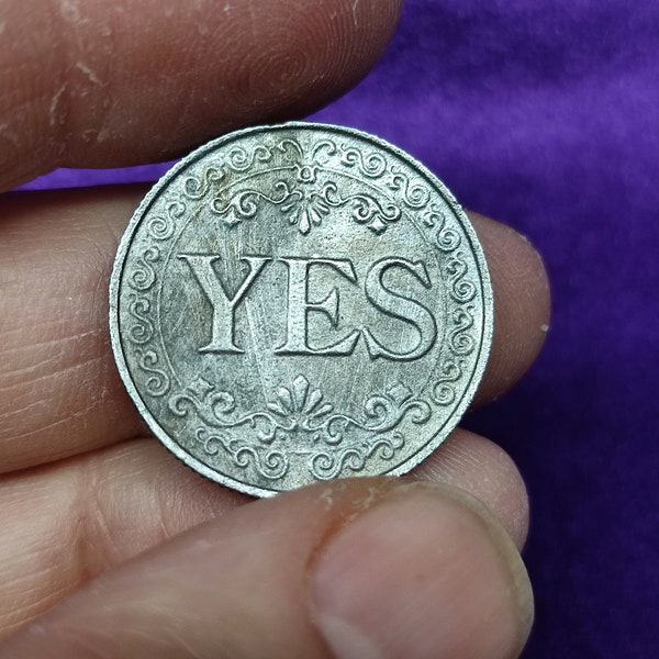 Yes or No coin, handmade coin, craft coin, metal casting, give to a friend