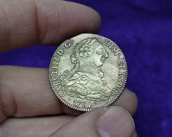 Spanish Coin 1781 4 reales Carlos III, Spanish Coin 1781 4 escudos of Carlos III, handmade coin, metal casting, gift to a friend