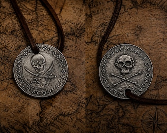 Blackbeard Pirate Necklace – Handmade Pirate Coin Pendant | Pirate Jewelry | Historical Nautical Gift | Blackbeard Coin Necklace