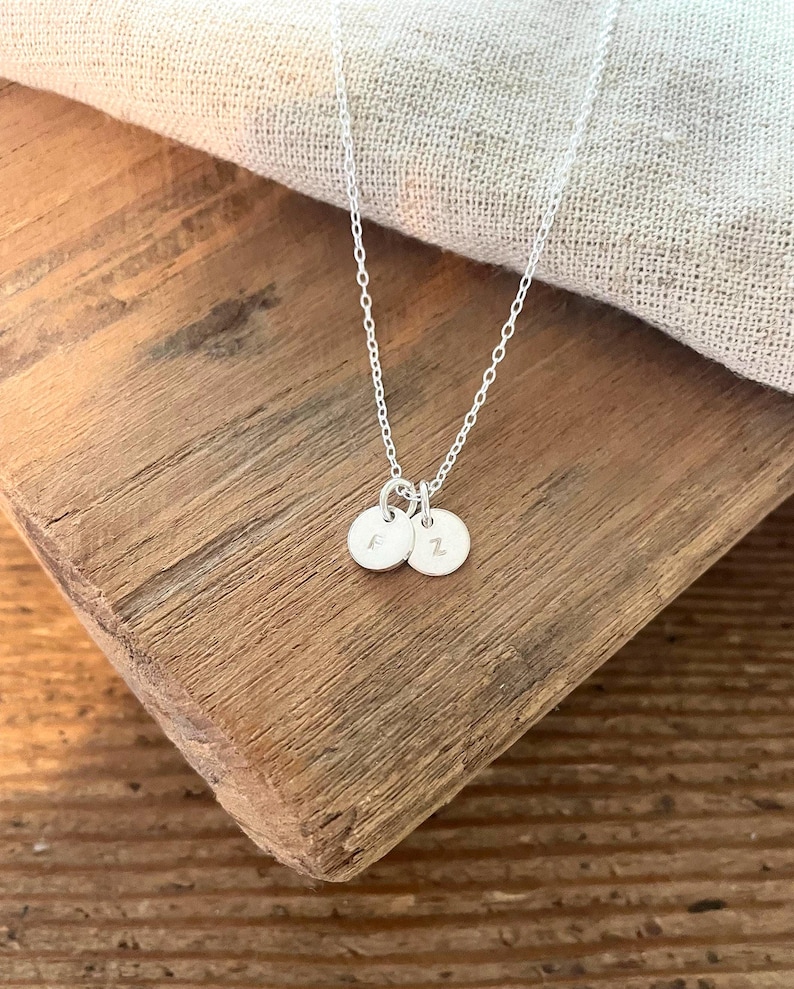 sterling silver initial necklace with two pendants. dainty necklace for women.