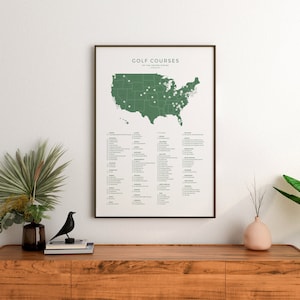 Carte du golf Liste des 100 meilleurs parcours de golf des États-Unis Affiche de golf des États-Unis Liste de seaux de parcours de golf Idée cadeau golfeur Golf pour lui Art mural numérique de golf