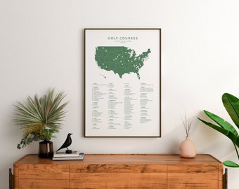 Golf Map Top 100 US Golf Courses Checklist USA Golf Poster Golf Course Bucket List Golfer Gift Idea Golf For Him Her Golf Digital Wall Art