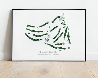 Art mural golf, idée cadeau pour lui, Brunswick Golf Club, carte du parcours de golf, golfeur, cadeau pour salon, téléchargement numérique, affiche de golf des États-Unis, golfeur