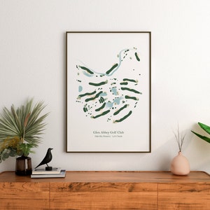 Geschenkidee Golf Karte Golf Wandkunst Geschenk für Ihn Ihr Glen Abtei Golfclub Golfkurs Karte Golfspieler Geschenk für Wohnzimmer Büro Kunst