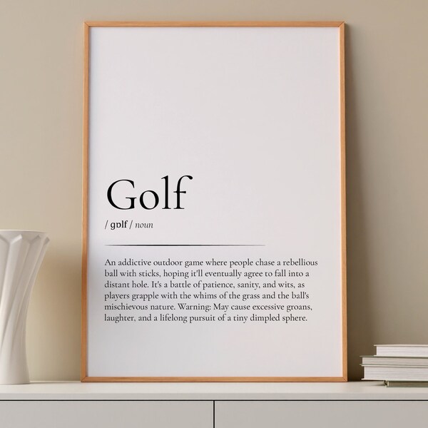 Cadeau cadeau idee Golf Wall Art voor hem haar Golf Poster Woord Golf Betekenis Golfbaan Grappige Golfer Gift Digitale Woonkamer Muurkunst