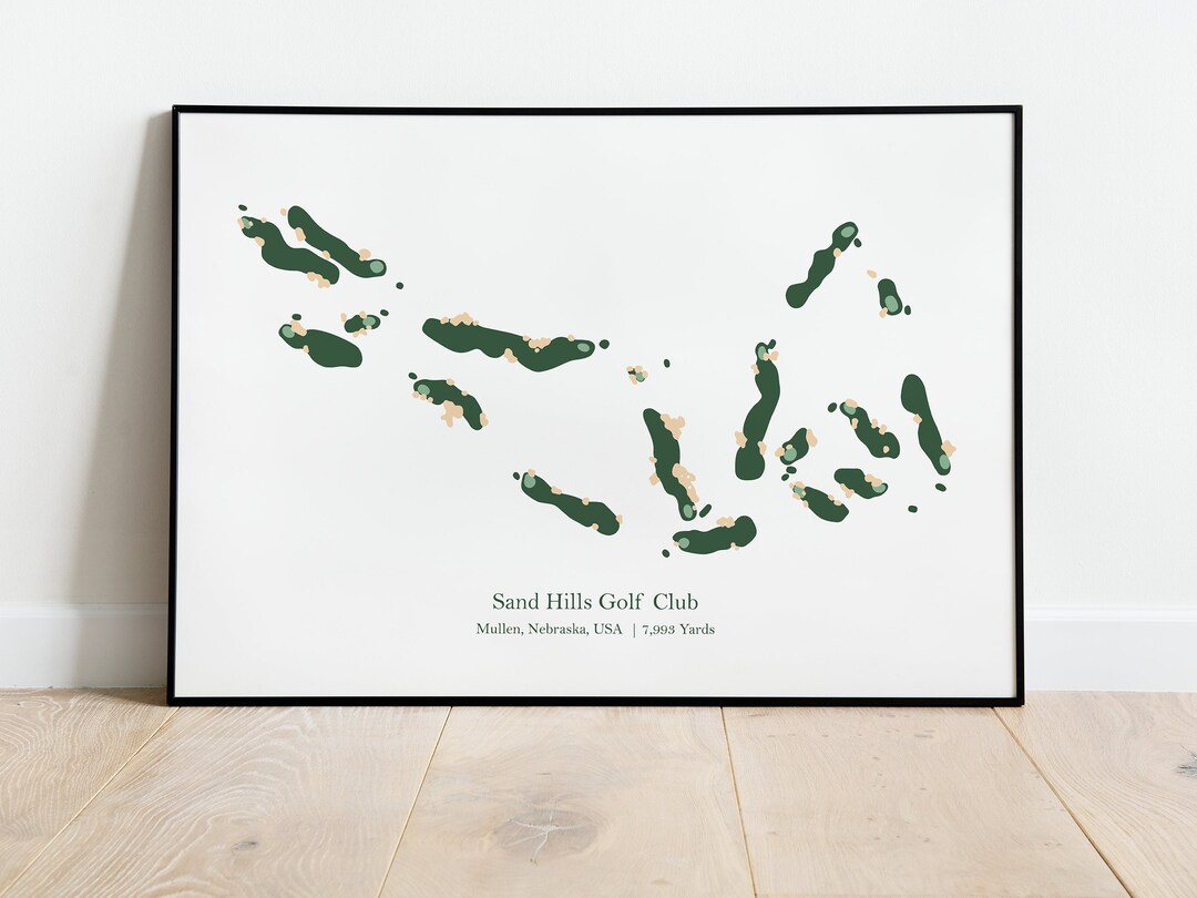 Golf Wall Art Gift for Him Her Sand Hills Golf Club Golf Course Map