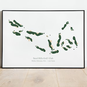 Golf Wandkunst Geschenk für Ihn Ihre Sand Hills Golfclub Golfkurs Karte Weihnachtsgeschenk Golfer Geschenk Wohnzimmer Wandkunst für Büro UK Golf