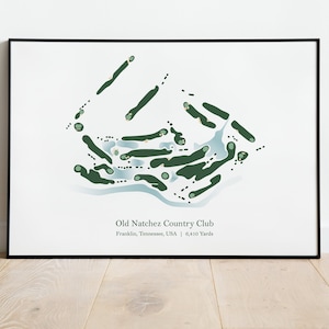Geschenkidee Golf Wand Kunst Geschenk für Ihn Alte Natchez Country Club Golf Platz Karte Golfer Geschenk für Wohnzimmer Digitaler Download Golf Illustration