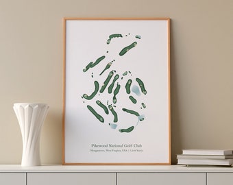 Idée cadeau Pikewood National Golf Club, carte du parcours de golf, art mural de golf, cadeau pour lui, golfeur, cadeau pour salon, bureau
